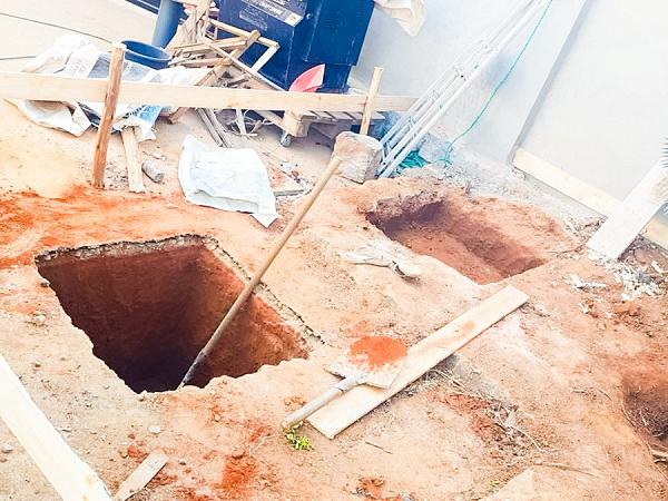 Digging the foundations for the water tower, Eagle Wings Montessori School