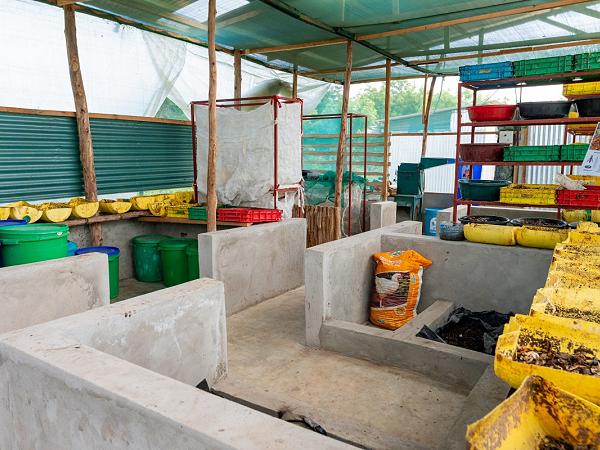 The composting bays inside the new building